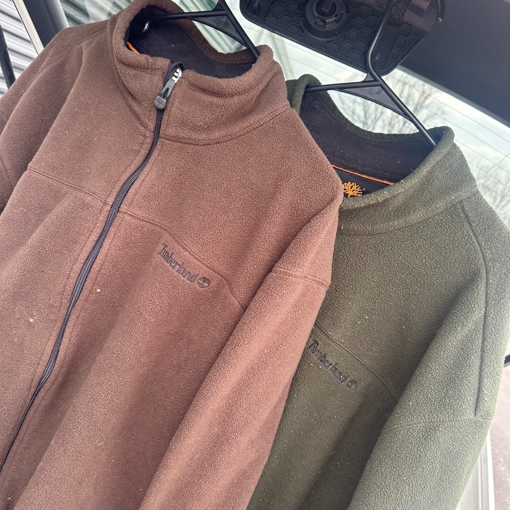 Lot of 2 Timberland Fleece Jackets Mens 3XL Brown Green Full Zip Quarter Zip
